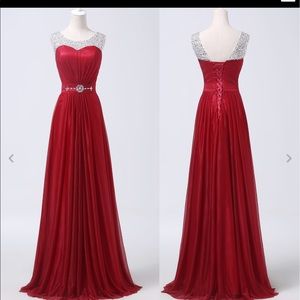Red Prom Dress Long Formal Dress Bodice Like Back